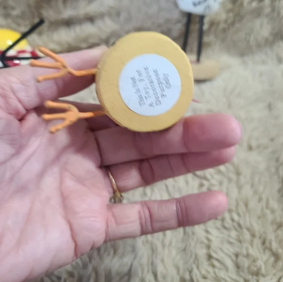 Colorful Chicken Figurine Set, Shelf Sitter, Navajo Signed Wood Chicken, Dept 56 - Picture 11 of 13